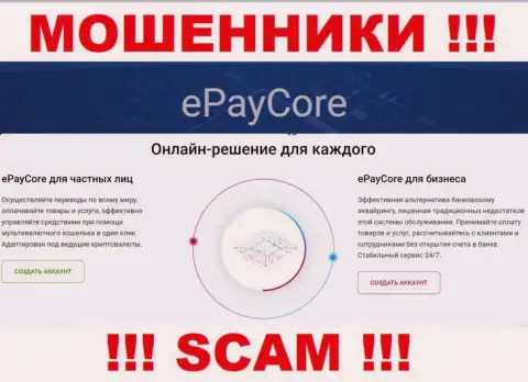 Не верьте, что деятельность EPayCore Com в направлении Платежная система легальная