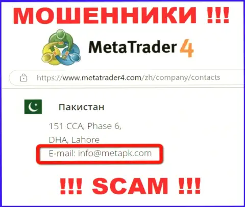 В контактной инфе, на портале мошенников Meta Trader 4, предоставлена именно эта электронная почта