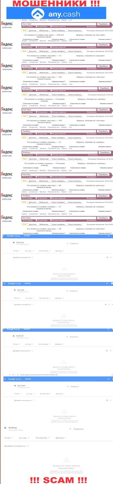 Скрин результатов поисковых запросов по неправомерно действующей организации Эни Кэш
