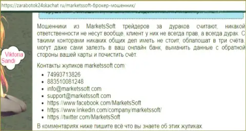 Брокерской компании МarketsSoft Net нельзя верить - это ГРАБЕЖ !!! (комментарий)