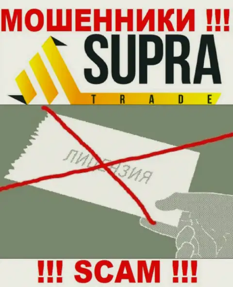 Компания Supra Trade - это РАЗВОДИЛЫ !!! У них на веб-ресурсе не представлено данных о лицензии на осуществление их деятельности