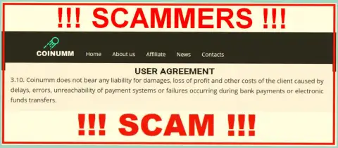 Coinumm Com scammers are not liable for client losses