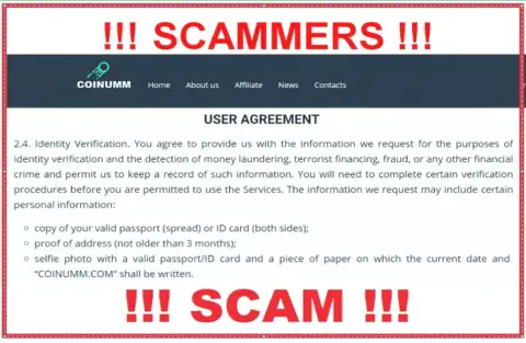 Coinumm Scammers are collecting personal data from their clientage