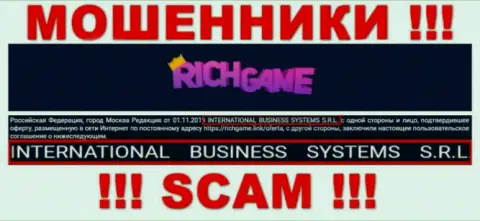 Организация, управляющая разводняком RichGame - NTERNATIONAL BUSINESS SYSTEMS S.R.L.