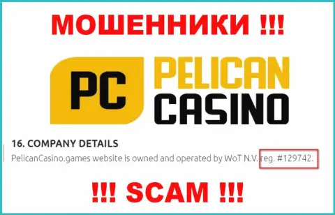 Номер регистрации PelicanCasino Games, который взят с их web-портала - 12974