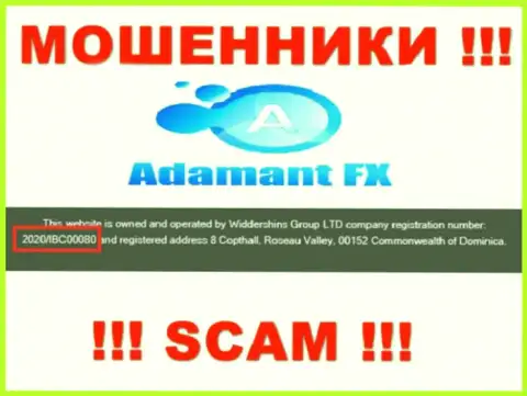 Номер регистрации интернет-мошенников АдамантФХ, с которыми не советуем сотрудничать - 2020/IBC00080