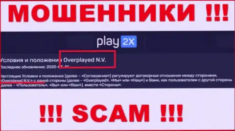 Компанией Play2X Com руководит Overplayed N.V. - данные с официального веб-портала мошенников