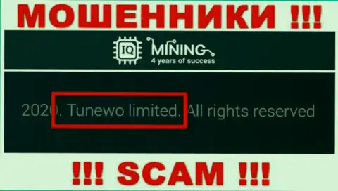 Мошенники IQ Mining пишут, что именно Tunewo Limited владеет их лохотронном