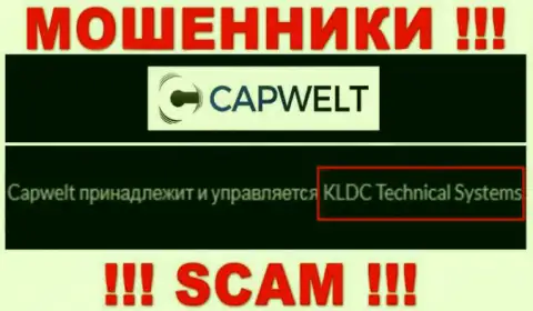 Юридическое лицо конторы CapWelt Com - это КЛДЦ Техникал Системс, информация позаимствована с официального веб-ресурса