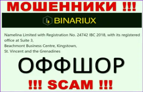 Мошенники Binariux Net сидят в офшорной зоне: Suite 3, Beachmont Business Centre, Kingstown, St. Vincent and the Grenadines, именно поэтому они беспрепятственно имеют возможность грабить
