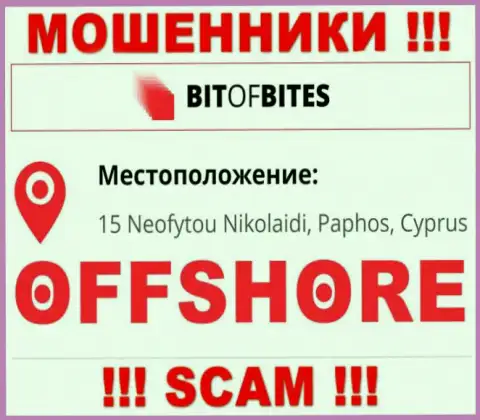 Контора BitOfBites Com пишет на сайте, что расположены они в офшоре, по адресу: 15 Neofytou Nikolaidi, Paphos, Cyprus