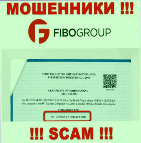 Номер регистрации жульнической организации FIBOGroup - 549364