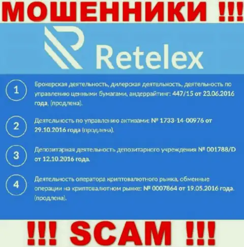 Retelex, запудривая мозги клиентам, опубликовали у себя на портале номер их лицензии на осуществление деятельности