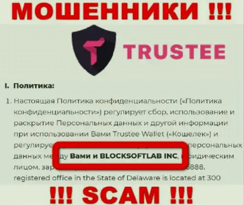 BLOCKSOFTLAB INC управляет брендом Trustee Wallet - это ЖУЛИКИ !!!