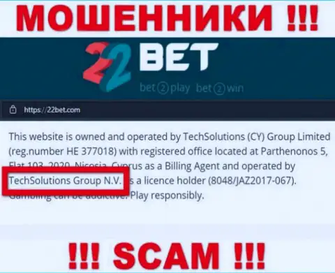 TechSolutions Group N.V. это организация, которая руководит internet-мошенниками 22Бет