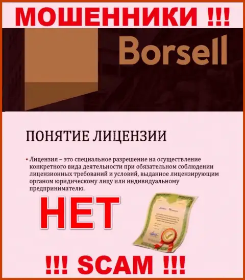 Вы не сумеете отыскать сведения о лицензии интернет воров Borsell Ru, так как они ее не сумели получить