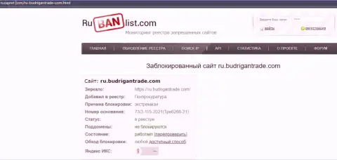 Сайт Budrigan Ltd в пределах России заблокирован Генеральной прокуратурой