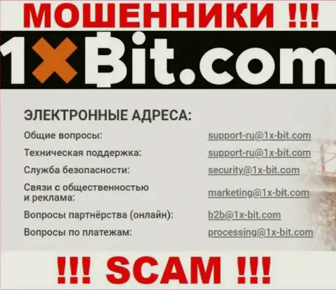 Е-мейл интернет обманщиков 1xBit, который они разместили на своем официальном веб-портале