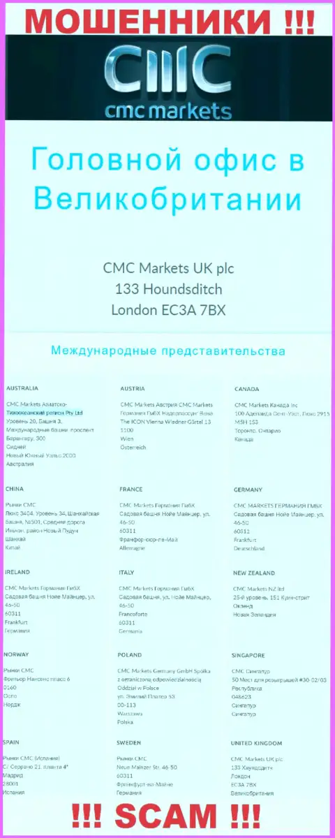 На сайте организации CMC Markets размещен ненастоящий адрес регистрации - это МОШЕННИКИ !!!