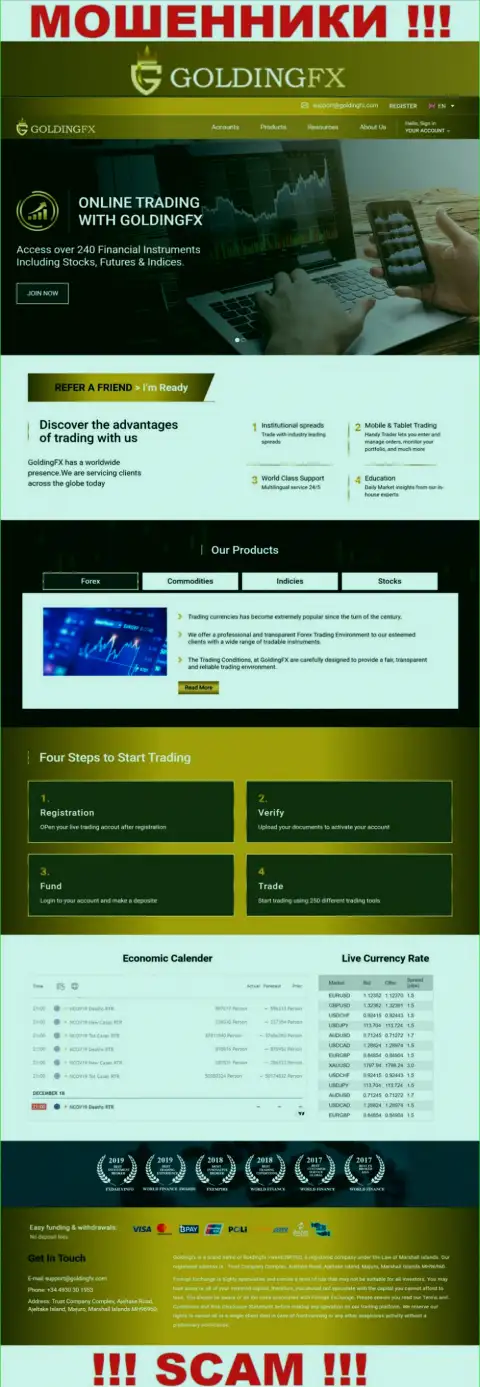 Официальный веб-ресурс разводил GoldingFX, заполненный сведениями для лохов