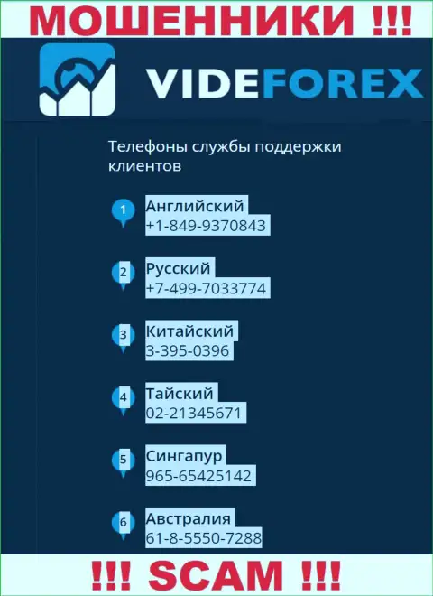 В запасе у интернет воров из VideForex имеется не один номер телефона