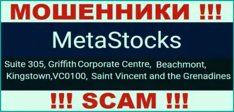На официальном сайте Meta Stocks расположен адрес регистрации этой конторы - Сьюит 305, Корпоративный Центр Гриффитш, Кингстаун, VC0100, Сент-Винсент и Гренадины (оффшор)