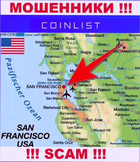 Официальное место базирования КоинЛист на территории - San Francisco, USA