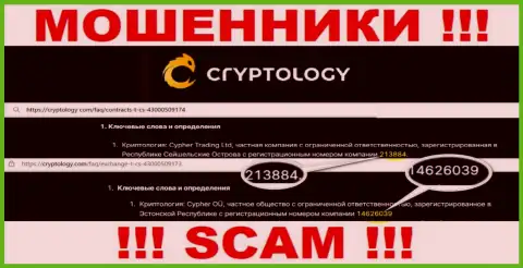 Cryptology Com на самом деле имеют номер регистрации - 14626039