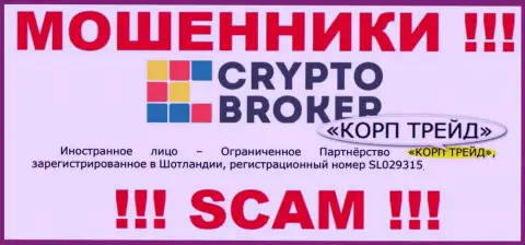 Информация о юридическом лице интернет мошенников Крипто-Брокер Ком