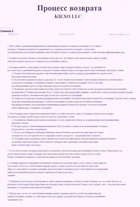 Документ для регулирования процесса вывода вложенных денег в организации Киексо
