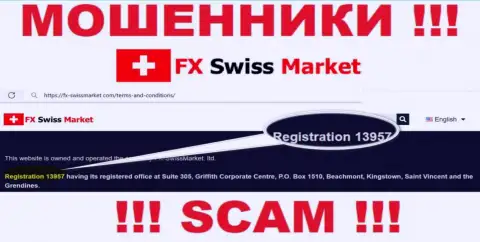 Как представлено на официальном онлайн-ресурсе мошенников FX SwissMarket: 13957 - это их номер регистрации