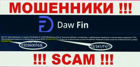 Номер лицензии Daw Fin, у них на сайте, не поможет сохранить Ваши денежные средства от слива