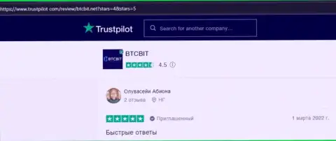 Интернет-пользователи представили комментарии о интернет обменнике BTCBit Net на портале Трастпилот Ком